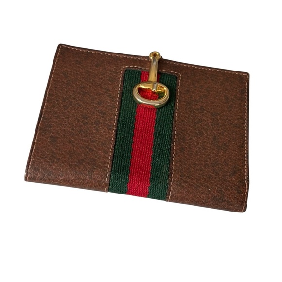 GUCCI G. GUCCI VINTAGE 1970s Horse Bit Sherry Line Leather Bi Fold Wallet